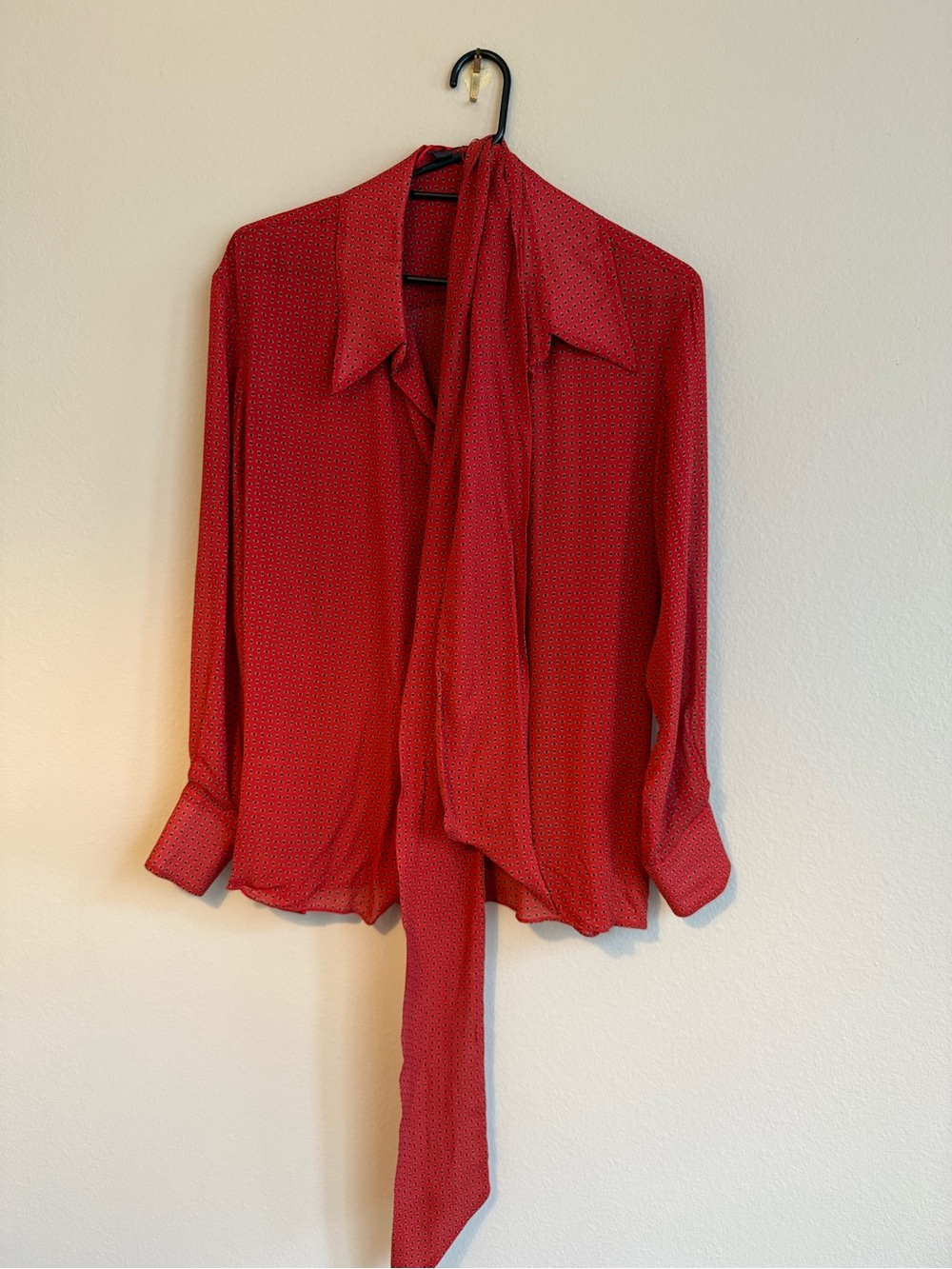 Zara Red Long-Sleeve Tie-Neck Dress Shirt